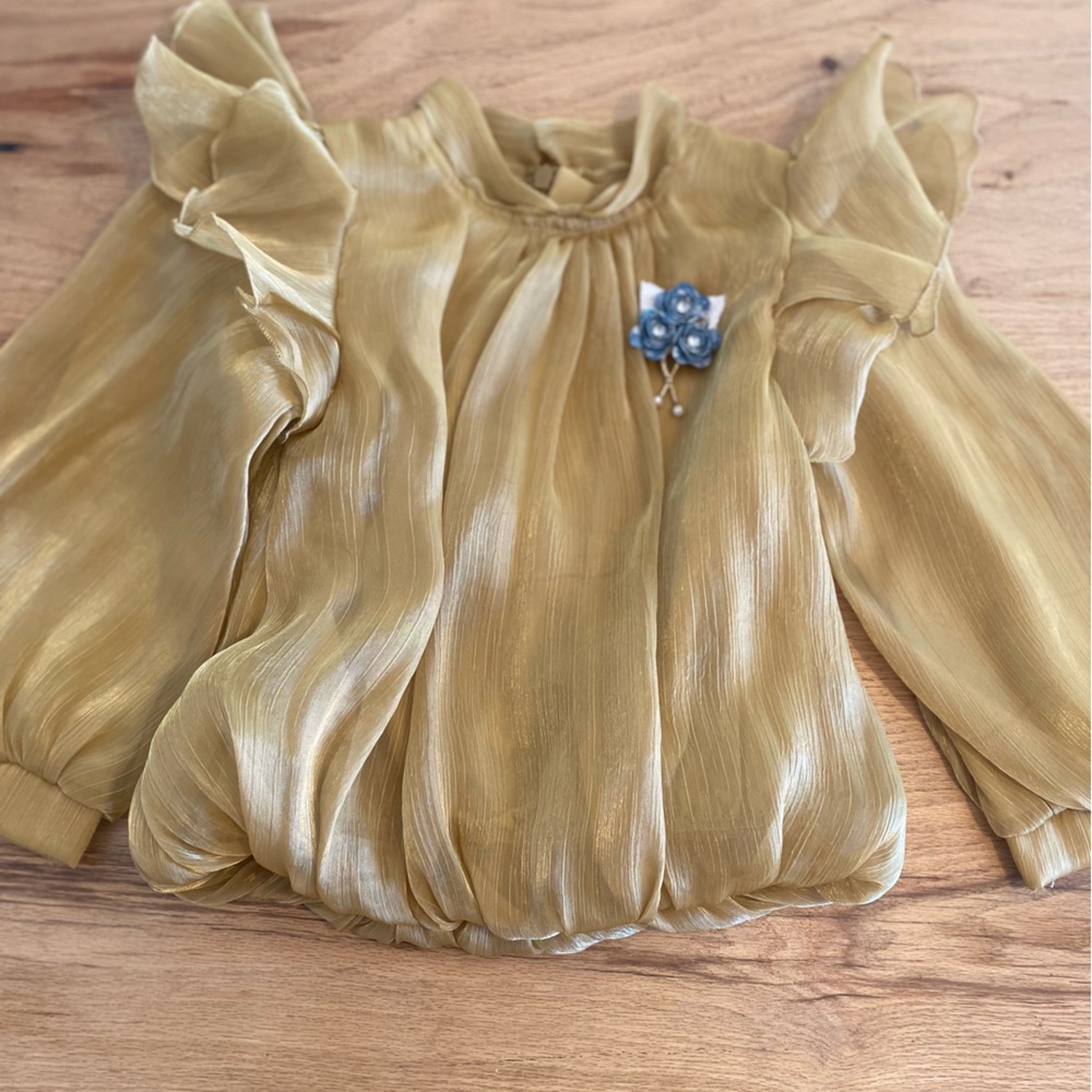 Charming‎ Gold Ruffle Girls Blouse No Size Preloved